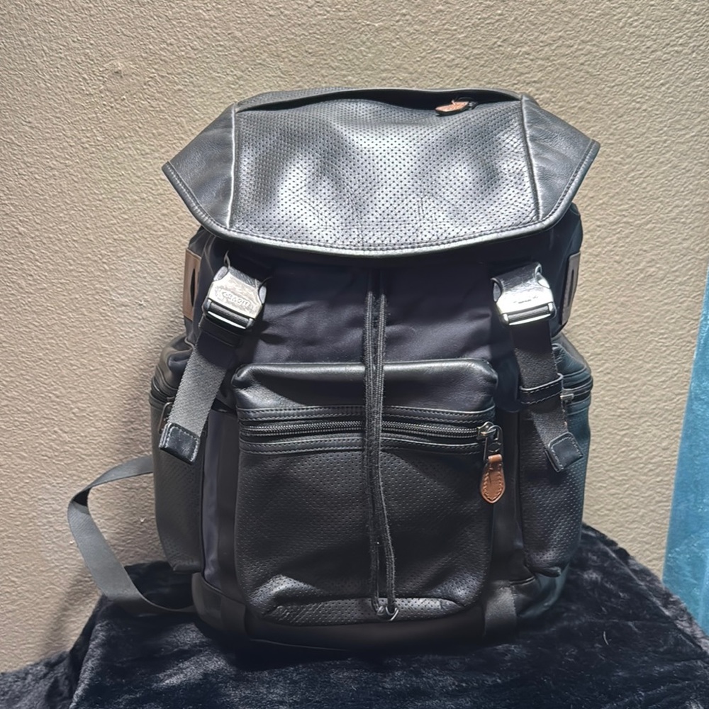 Coach Terrain Trek Perforated Leather and Nylon Black Backpack F57477 Unisex